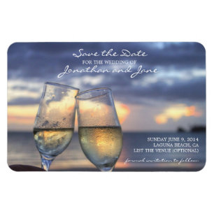 Beach Ocean Wedding Champagne Glass Save the Date Magnet