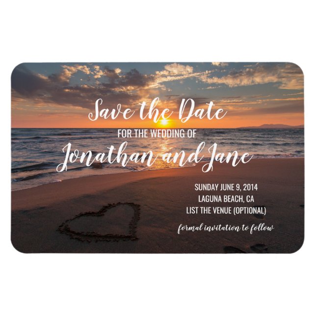 Beach Ocean Wedding Heart Deluxe Save the Date Magnet (Horizontal)