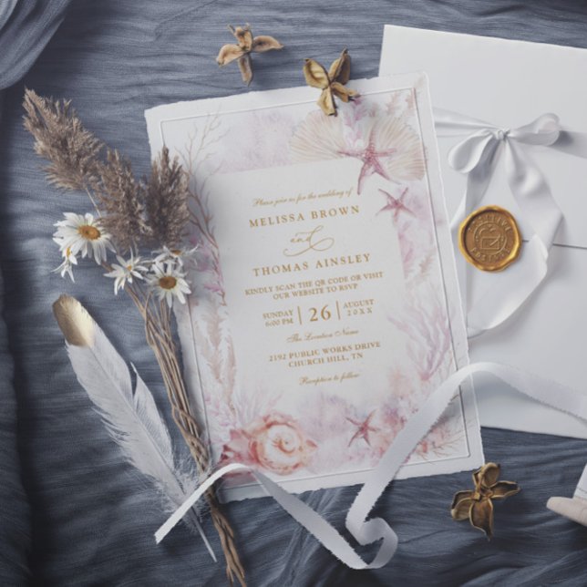Beach Ocean Wedding Tropical Chic QR Code Wedding Einladung (Von Creator hochgeladen)