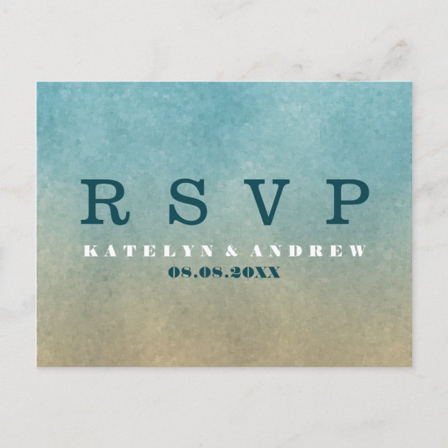 Beach Ombre Minimal Wedding RSVP Einladungspostkarte (Vorderseite)