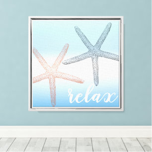 Beach Orange Blue Starfish Relax Leinwanddruck