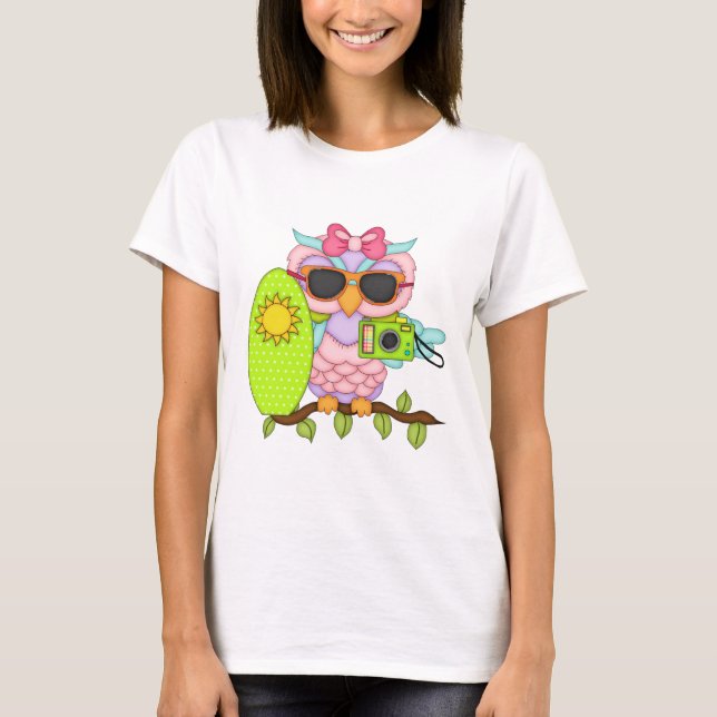 Beach Owl Cartoon Spaß T - Shirts (Vorderseite)