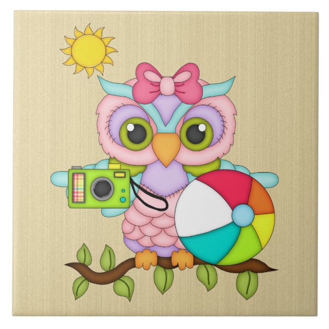 Beach Owl Theme Cartoon Kachel (Vorderseite)