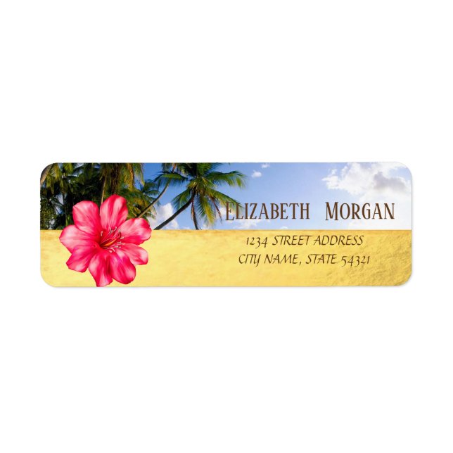 Beach Palm, Hibiskus, Gold Address Label (Vorne)