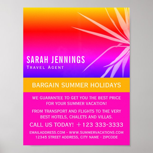 Beach Palm Leaf Silhouette, Travel Agent Advert Poster (Vorne)