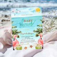 Beach Palm Pink Flamingos Cocktail Babydusche