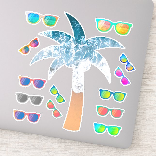 Beach Palm Tree & Mirror Sonnenbrillen Sticker Pac (Detail)