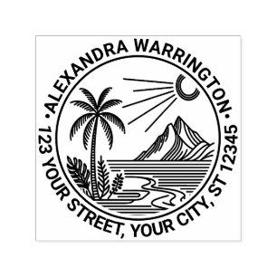 Beach Palm Tree Mountain Sun Name Rücksendeadresse Permastempel