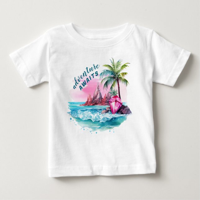 Beach Palm Tree Mountain View Erlebnis erwartet Baby T-shirt (Vorderseite)