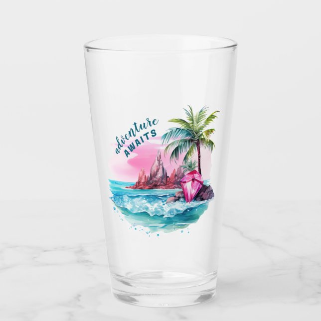Beach Palm Tree Mountain View Erlebnis erwartet Glas (Vorderseite)