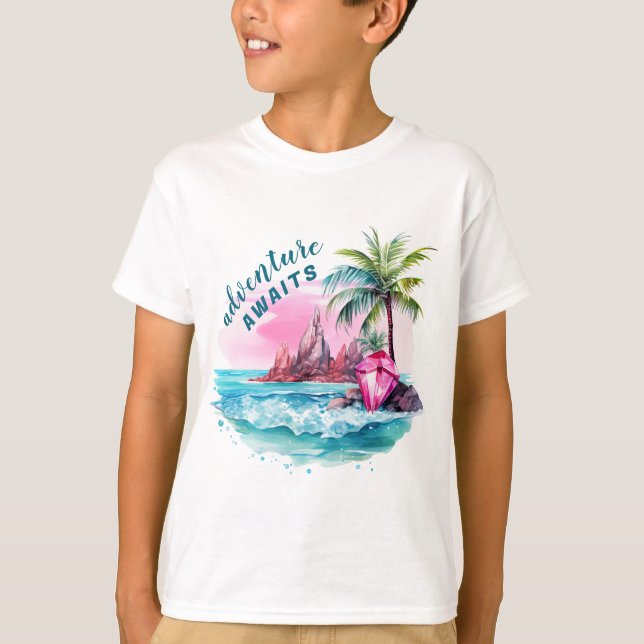 Beach Palm Tree Mountain View Erlebnis erwartet T-Shirt (Vorderseite)