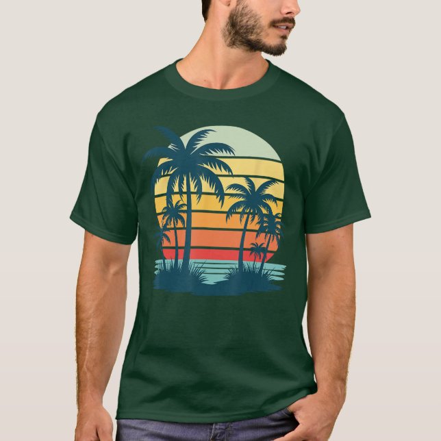 Beach Palm Tree Sunset Graphic Tropical Summer Vac T-Shirt (Vorderseite)