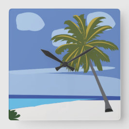 Beach Palm Tree Vacation Beach House Quadratische Wanduhr