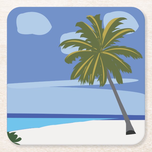 Beach Palm Tree Vacation Beach House Rechteckiger Pappuntersetzer (Vorderseite)