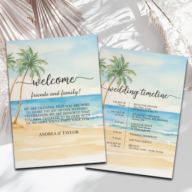 Beach Palm Tree Wedding Bag Letter & Timeline Card Einladung (Von Creator hochgeladen)