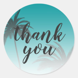 Beach Palm Tree Wedding Danke Green Runder Aufkleber