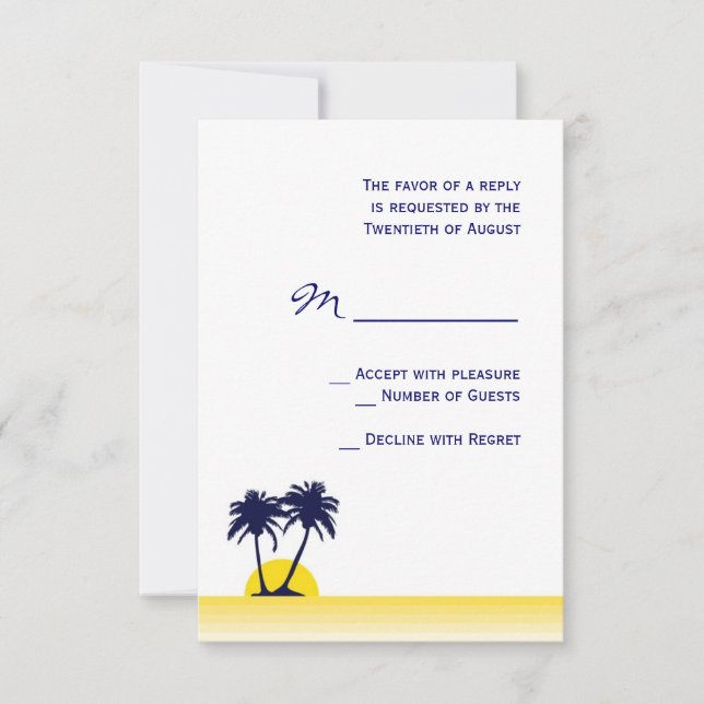 Beach Palm Tree Wedding RSVP Card Karte (Vorderseite)