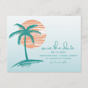 Beach Palm Tree Wedding Save the Date Postcard Ankündigungspostkarte
