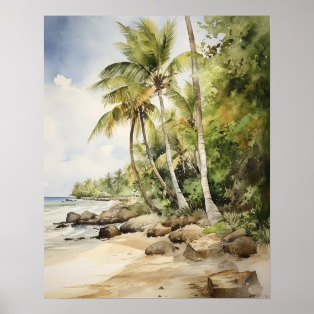Beach Palm Trees Art Print Travel Poster (Vorne)