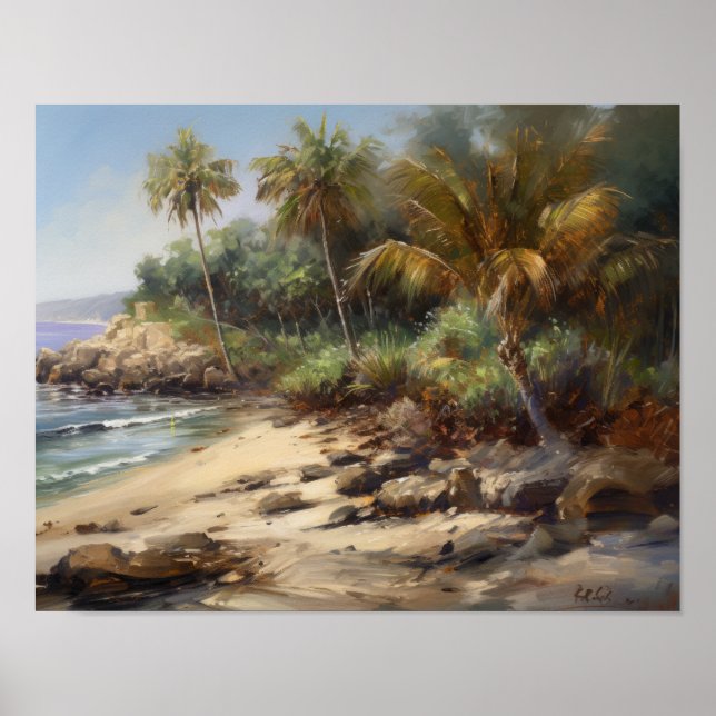 Beach Palm Trees Art Print Travel Poster (Vorne)