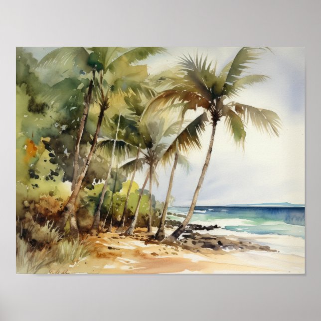 Beach Palm Trees Art Print Travel Poster (Vorne)