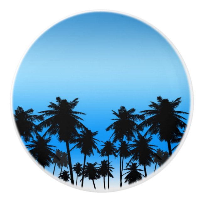 Beach Palm Trees Black & Blue Tropical Keramikknauf (Vorderseite)
