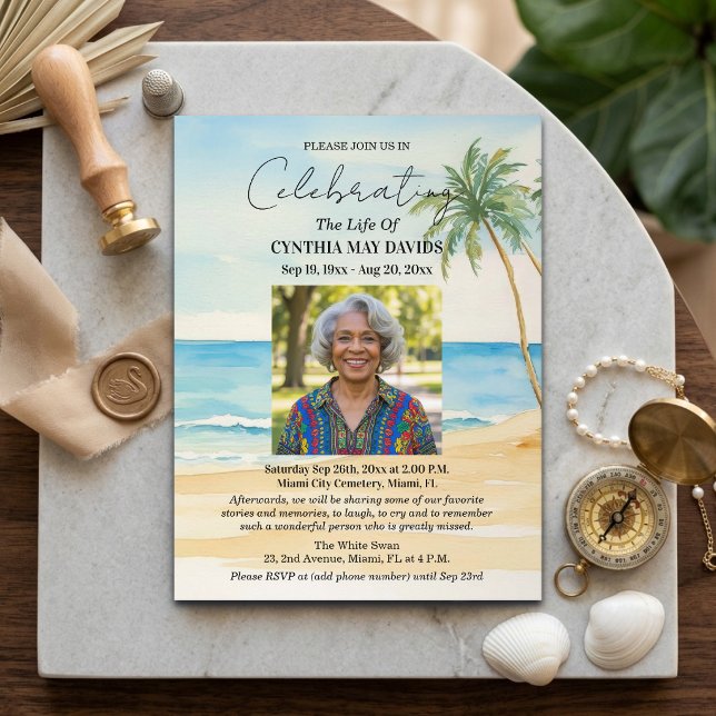 Beach Palm Trees Celebration Of Life Photo Postkarte (Von Creator hochgeladen)
