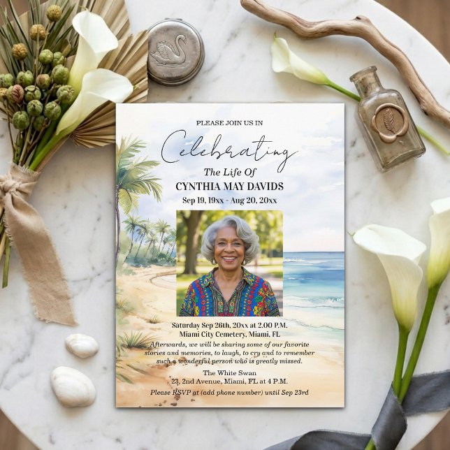 Beach Palm Trees Celebration Of Life Photo Postkarte (Von Creator hochgeladen)