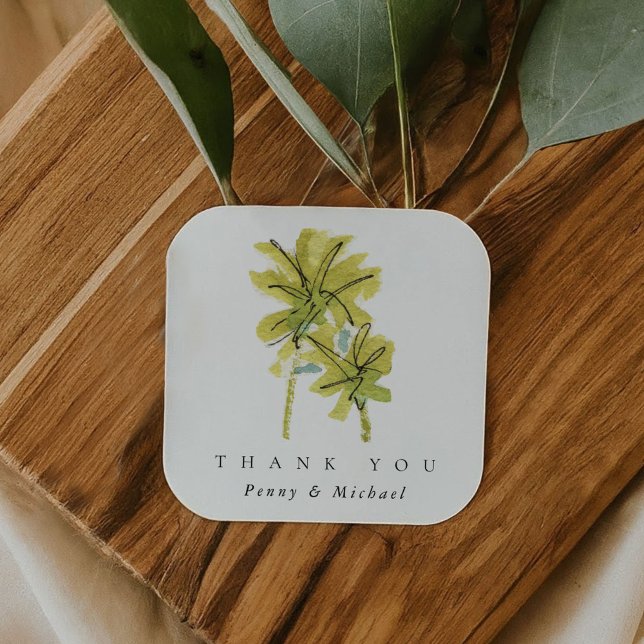 Beach Palm Trees Tropical Vielen Dank Quadratischer Aufkleber (Beach Palm Trees Tropical Thank You Favor Square Sticker)