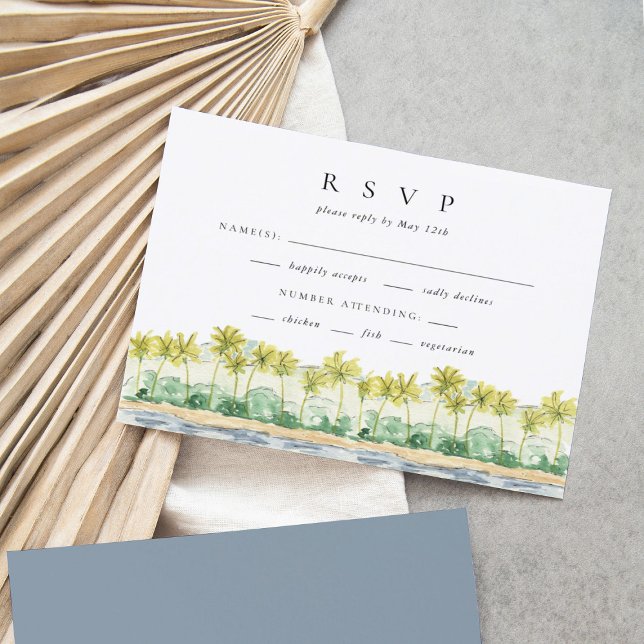 Beach Palm Trees Tropical Watercolor Wedding RSVP (Von Creator hochgeladen)