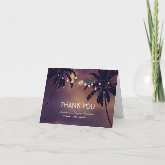 Beach Palms String Lights Hochzeit Vielen Dank Dankeskarte (Vorderseite)
