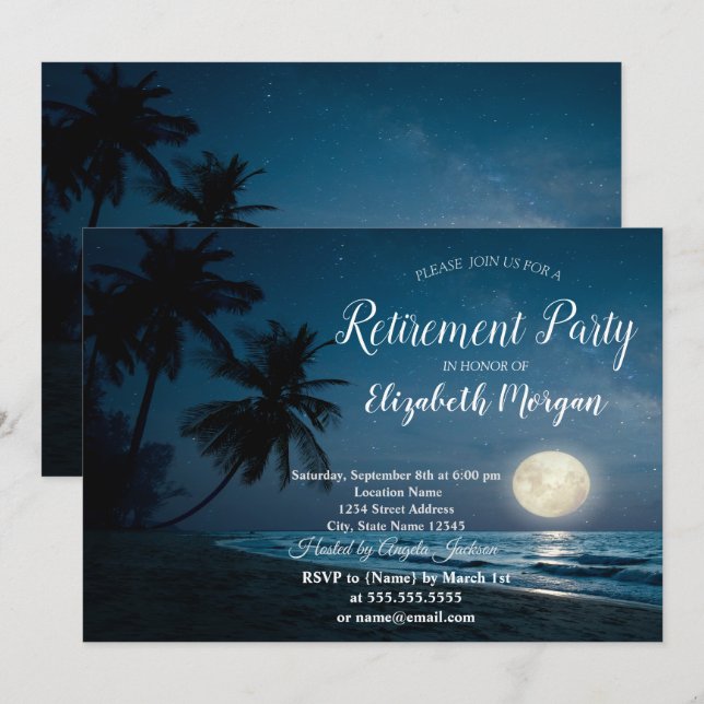 Beach Palms Sunset Retirement Party Einladung (Vorne/Hinten)