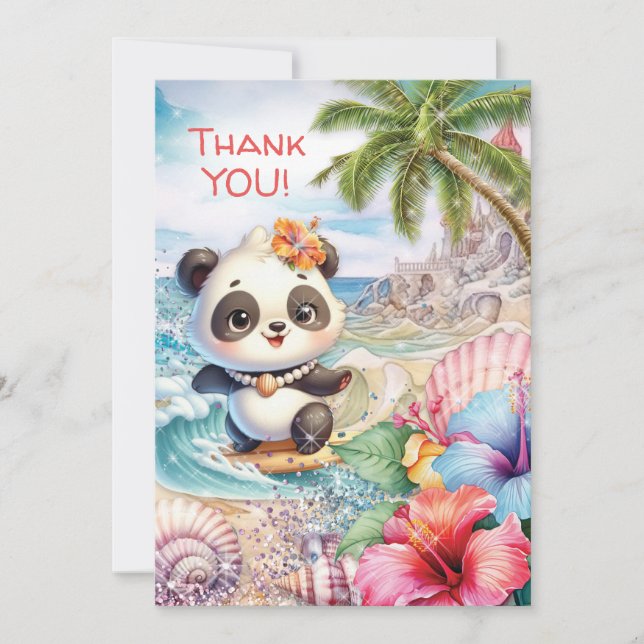 Beach Panda Vielen Dank Hinweis Dankeskarte (Vorderseite)