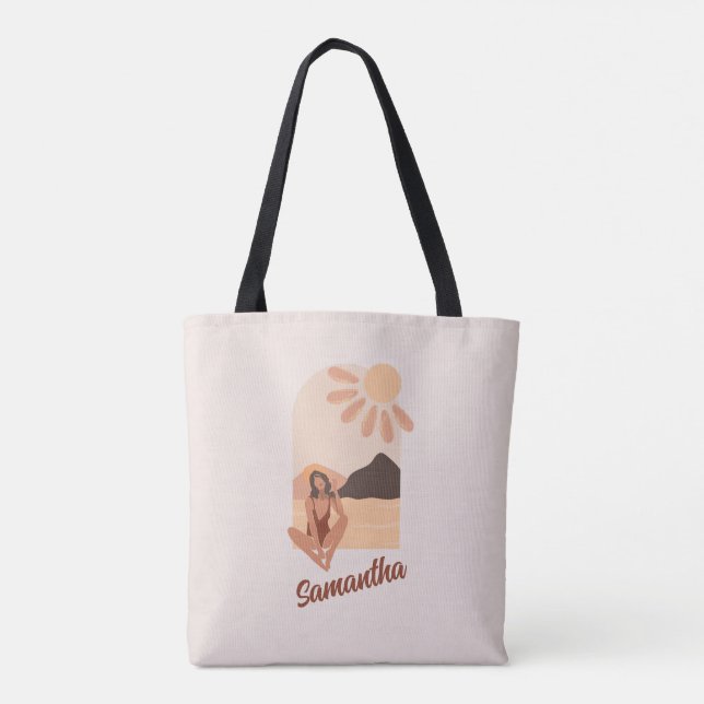 Beach Paradise Summer Retro Individuelle Name Tote (Rückseite)