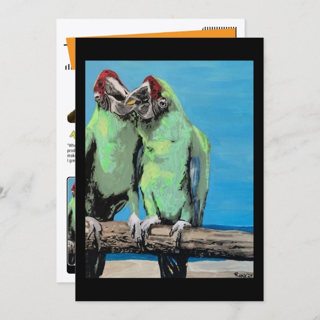 ‘Beach Parrots’ Painting on a Small-Scale Print  Einladung (Vorne/Hinten)