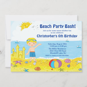 Beach Party Boy Schwimmbad Geburtstag Einladung