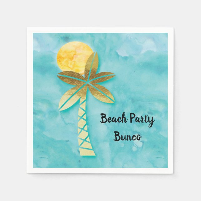 Beach Party Bunco Blue Watercolor Goldene Palme Serviette (Vorderseite)