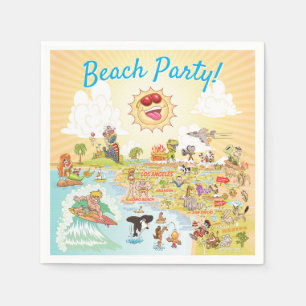 Beach Party Cartoon California Paper Napkin Serviette
