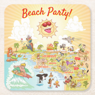 Beach Party Cartoon California Untersetzer