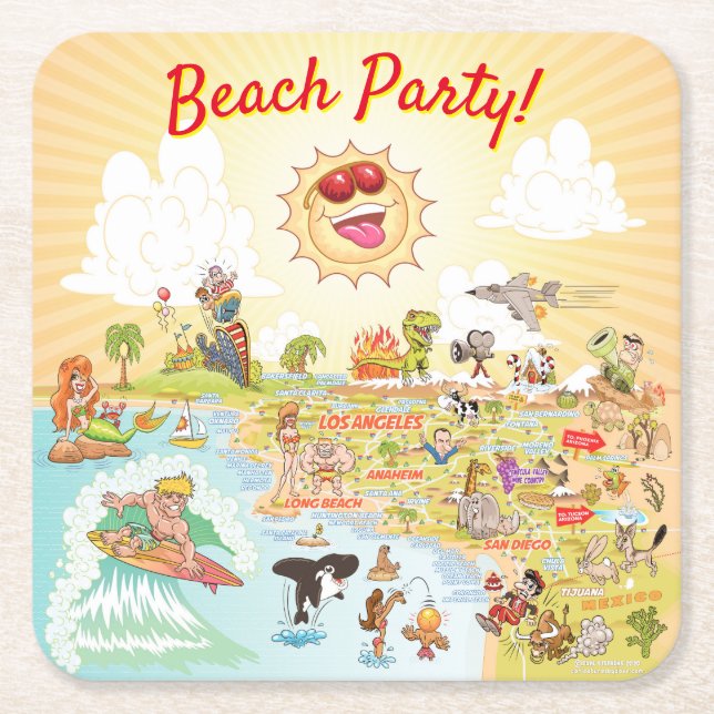 Beach Party Cartoon California Untersetzer (Vorderseite)