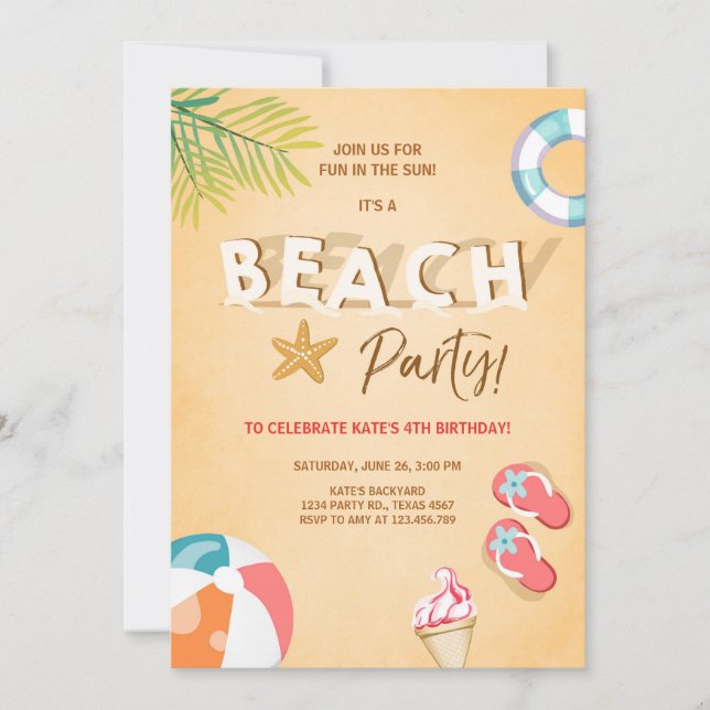 Beach Party Einladung Beach Birthday GRILLEN Summe (Vorderseite)