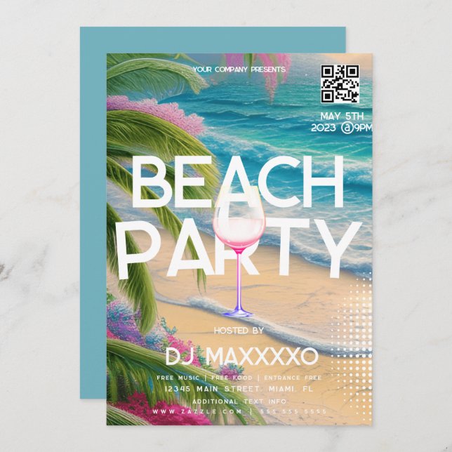 Beach Party Event Bar Tropical Club Flyer Einladung (Vorne/Hinten)