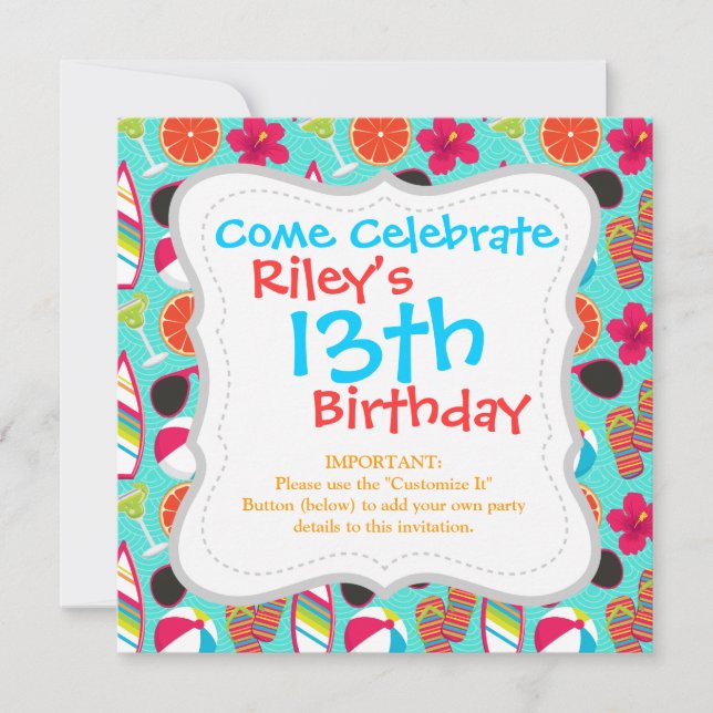 Beach Party Flip Flops Sonnenbrille Beach Ball Aqu Einladung (Vorderseite)