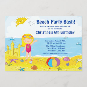 Beach Party Girl Swimming Geburtstag Einladung