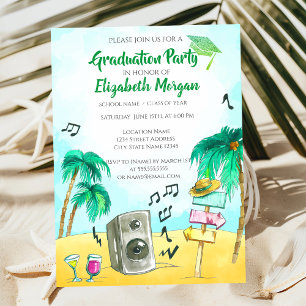 Beach Party Glitzer Grad Cap, Abschluss Einladung