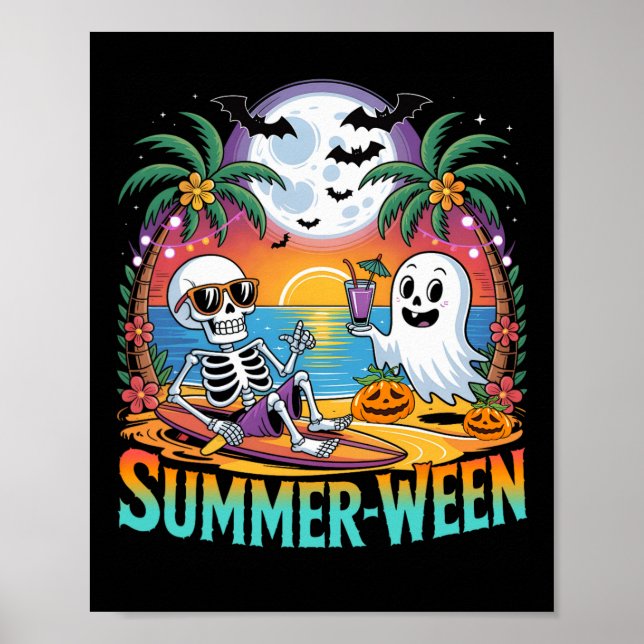 Beach Party Halloween Vibes Summerween Skeleton Gh Poster (Vorne)