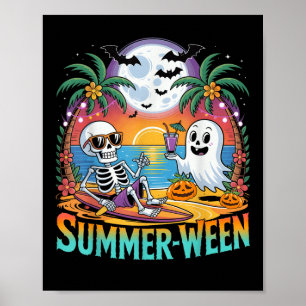 Beach Party Halloween Vibes Summerween Skeleton Gh Poster