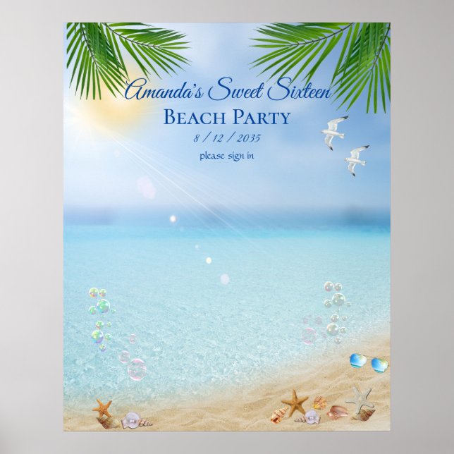 Beach Party Luau 16 . Geburtstag Seashells Seagull Poster (Vorne)