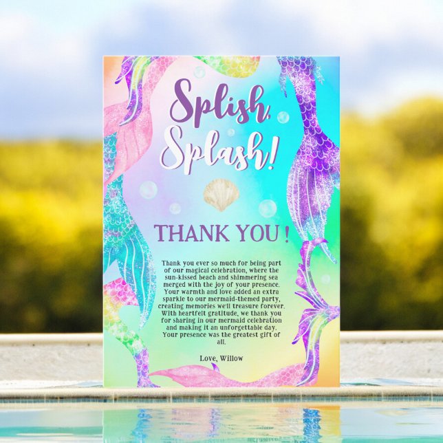 Beach Party Meerjungfrau Schwänze Kindergeburtstag Dankeskarte (Beach party mermaid tails ocean Kids birthday Thank You Card)