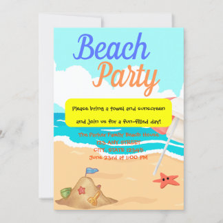 Beach Party mit Sand Castle & a Starfish Party Einladung